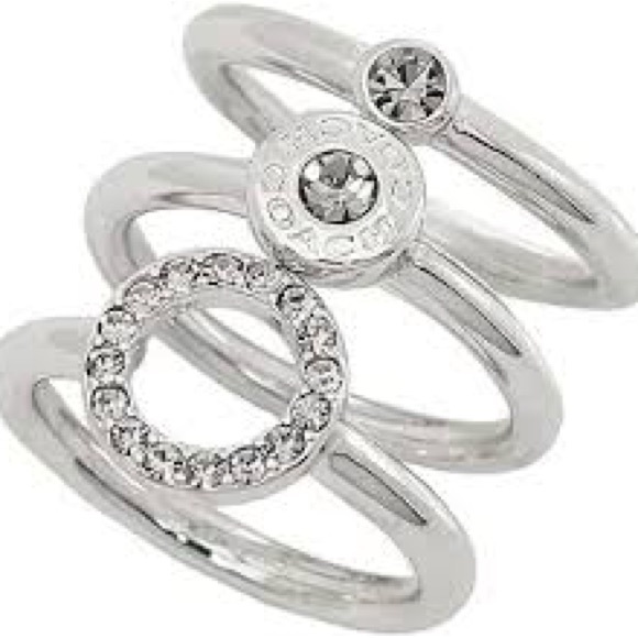 COACH • Silver/Diamonds Open Halo Trio Rings Set • Size 7 • - Picture 2 of 6
